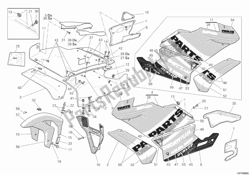 All parts for the Fairing of the Ducati Superbike 999 S AMA Replica 2007